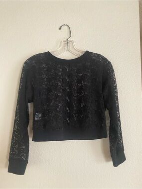 Black Lace Crewneck Sweatshirt - Women's Lace Pullover